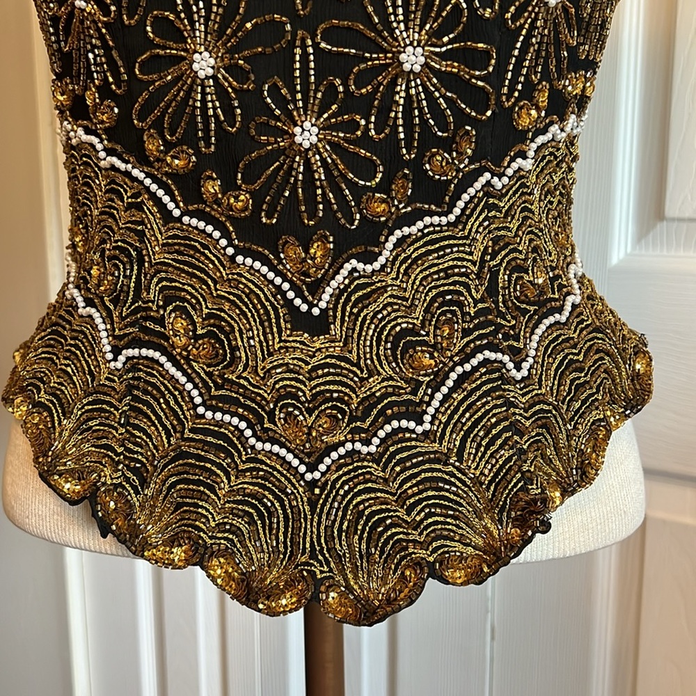 Papell Boutique Silk Embellished Black Sleeveless Halter Neck Top Size Large - Picture 6 of 16